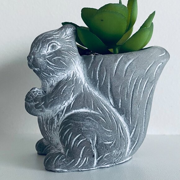 Stone Squirrel Planter with Faux Succulent - Picture 2 of 2